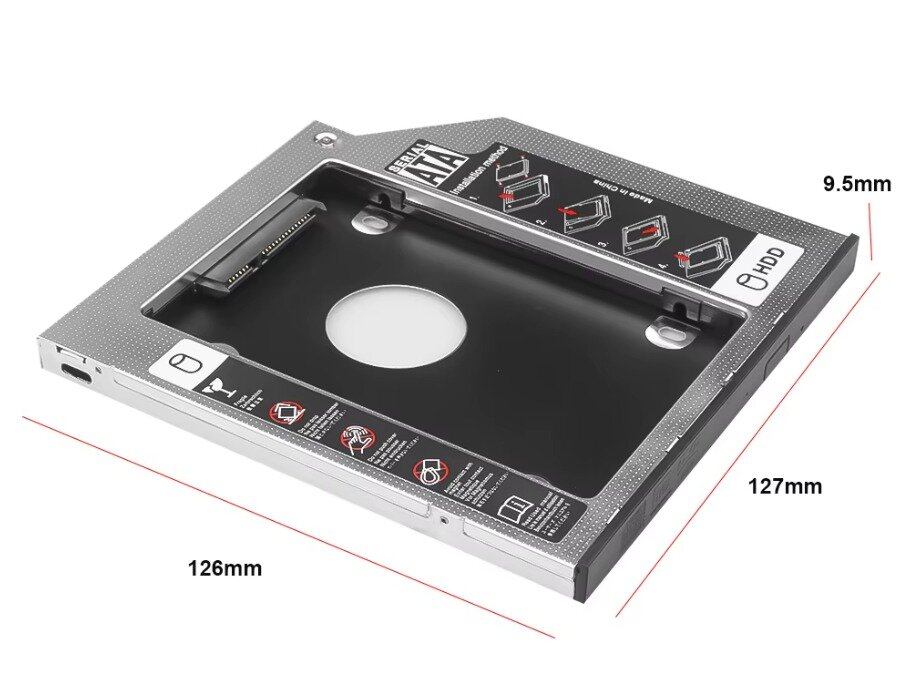 Optibay 9.5mm / Оптибей с переключателем / HDD в разъём ODD / HDD caddy / адаптер салазки, переходник для ноутбука — фото 1