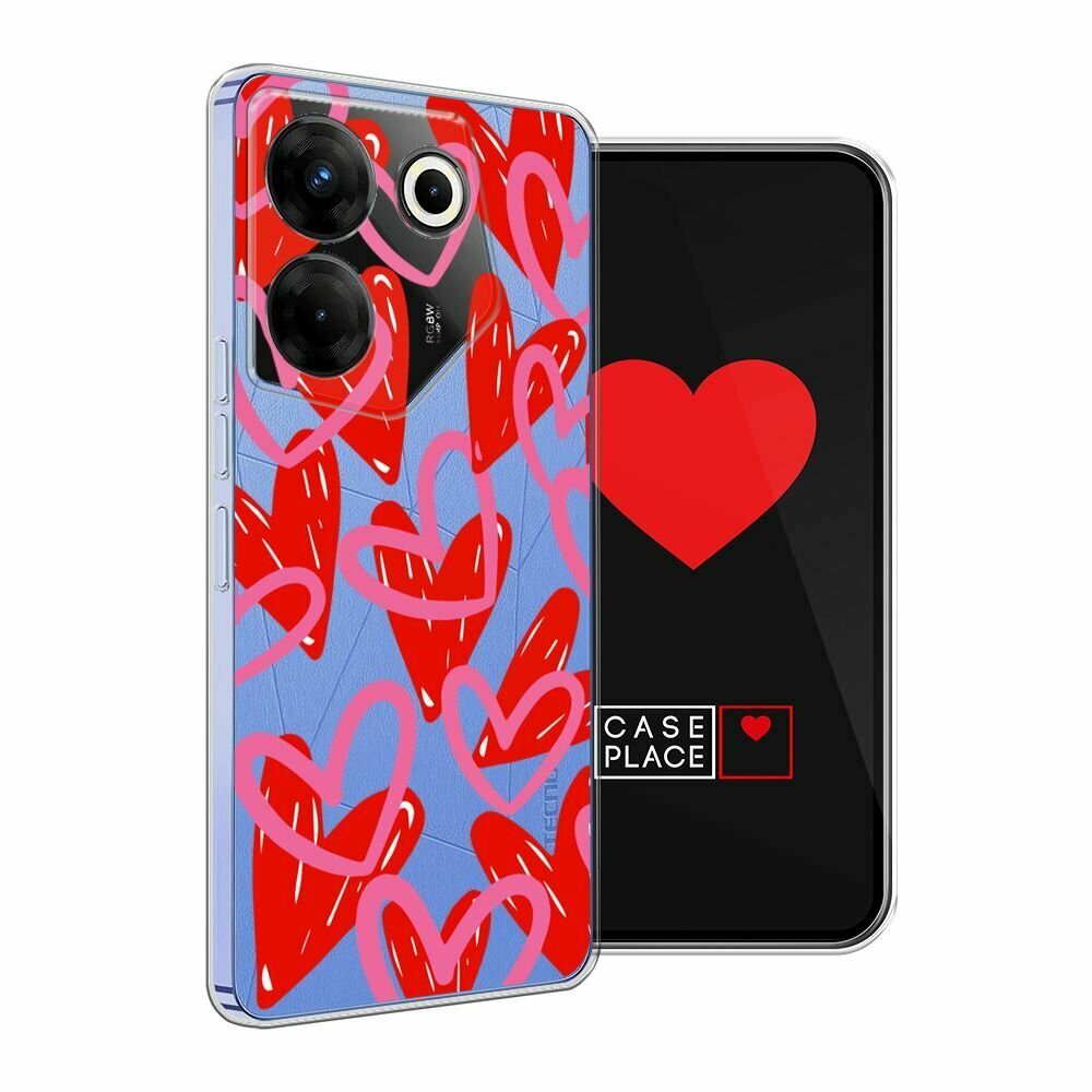 Чехол на Tecno Camon 20 Pro 5G / Текно Камон 20 Про 5G с принтом "Hearts doodles - 14 февраля", прозрачный — фото 1