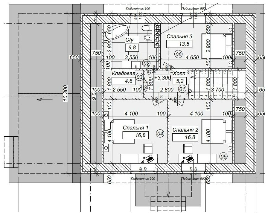 Готовый проект двухэтажного дома без гаража из газобетонного блока с облицовкой из керамического кирпича площадью 175,3 кв.м - фотография № 13