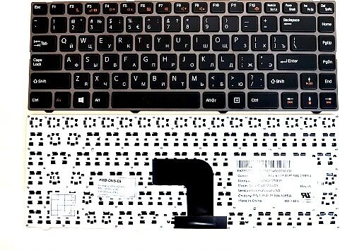 Клавиатура для ноутбука DNS QTA10, MP-11P16SU-6981, MP-11P16SU-C851 черная, рамка серая