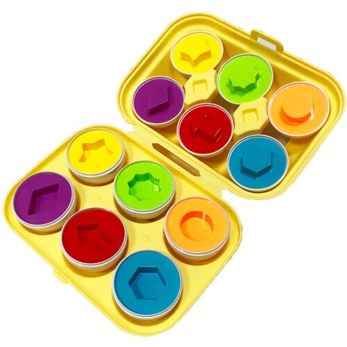 Развивающий набор Сортер Яйца в контейнере, 6 яиц / Сортер для изучения форм и цветов Тип-B / Яйца для детей
