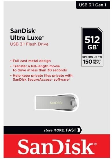 USB флешка Sandisk 512Gb Ultra Luxe USB 3.1 Gen 1 (150/25 Mb/s)