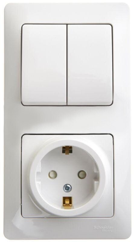 Блок: розетка с/з со шторками и 2-кл. выключатель Glossa Schneider Electric, Белый (комплект из 4 шт)