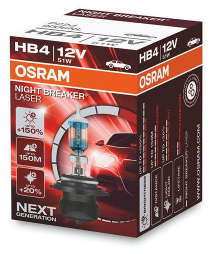 Лампа автомобильная галогенная OSRAM NIGHT BREAKER LASER 9006NL HB4 (P22d) 12V 51W P20d