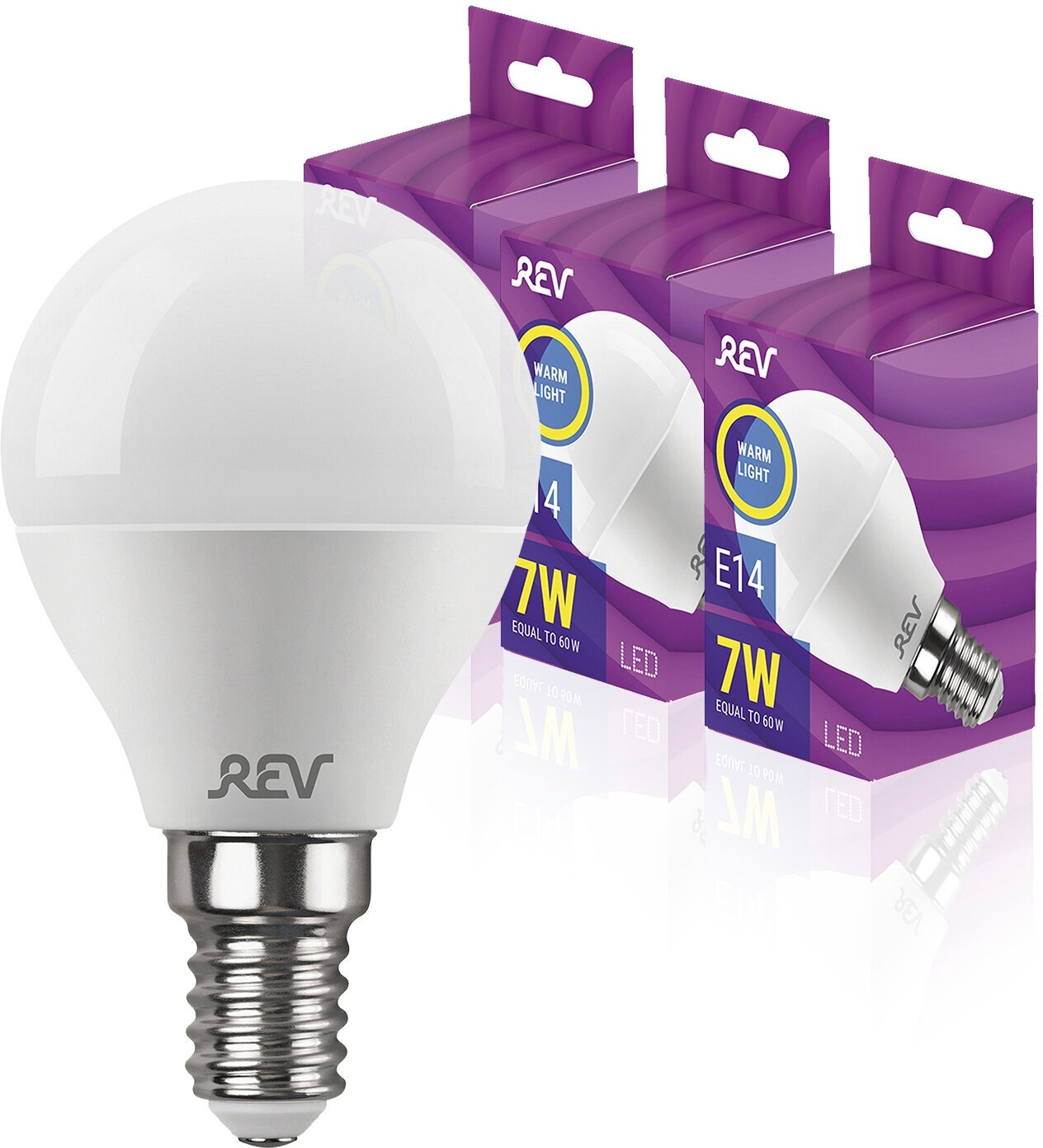 Упаковка светодиодных ламп 3 шт REV 32340 2, 2700К, Е14, G45, 7Вт
