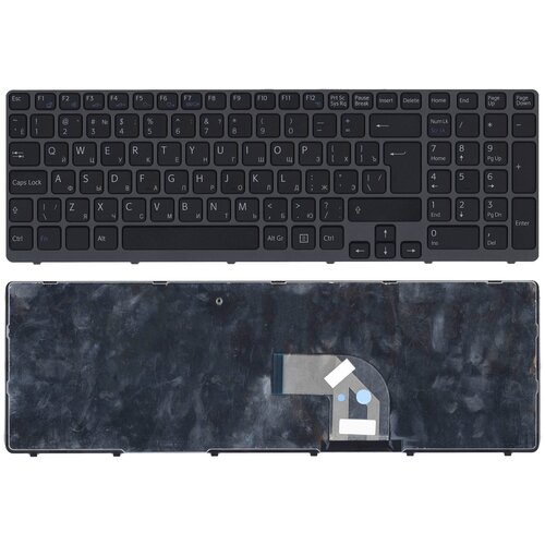 Клавиатура для ноутбука Sony Vaio SVE15 черная с серой рамкой без подсветки 1573₽