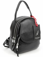 Маленький женский кожаный рюкзак с двумя отделениями и отверстием для шнура Sergio Valentini SV-13062 Блек