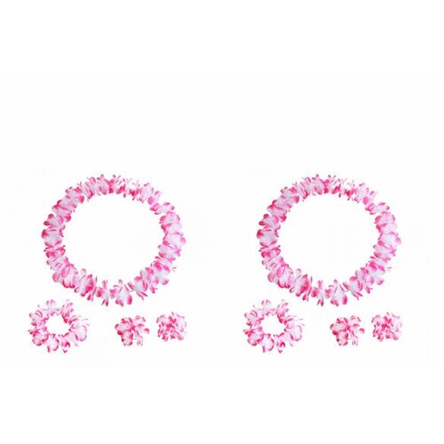 Гавайский набор, цвет розовый, 4 предмета: ожерелье лея, венок, 2 браслета (Набор 2 шт.) гавайский набор цвет розовый 4 предмета ожерелье лея венок 2 браслета