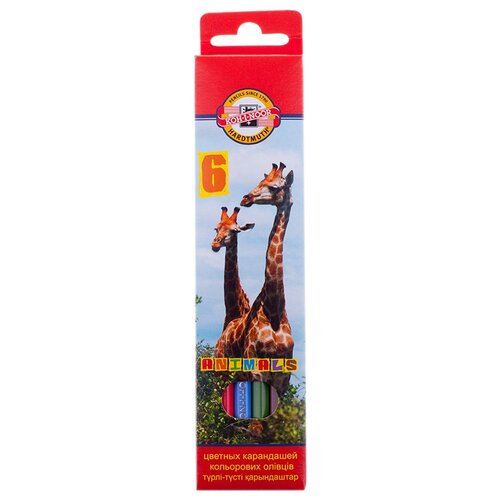 KOH-I-NOOR Карандаши цветные Животные, 6 цветов (3551006008KSRU), 6 шт. набор карандашей цветных carioca triangular maxi 6 цв