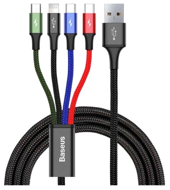 Кабель Baseus 4 in 1 Rapid Series USB - microUSB/Lightning/2xUSB Type-C (CA1T4-B01)