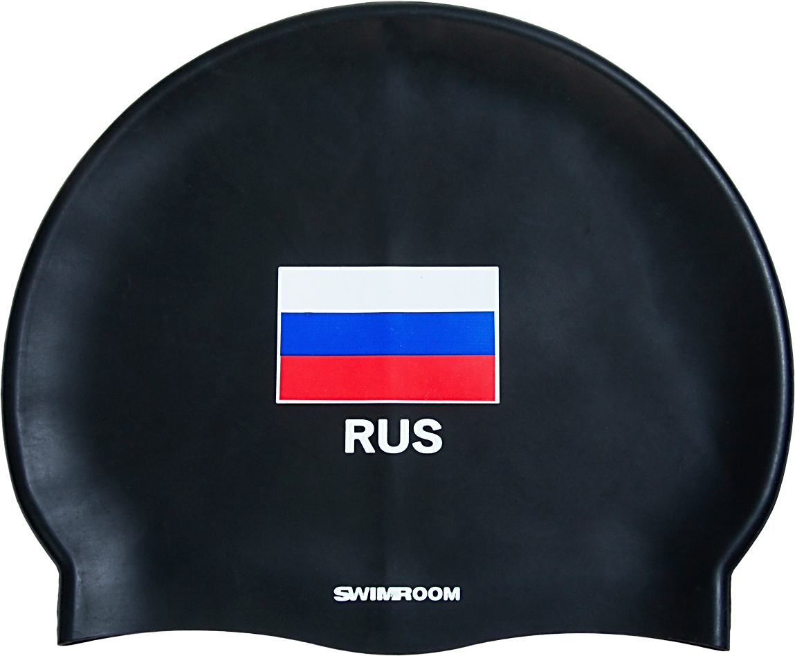 Силиконовая шапочка для плавания SwimRoom "Rus Flag", цвет черный