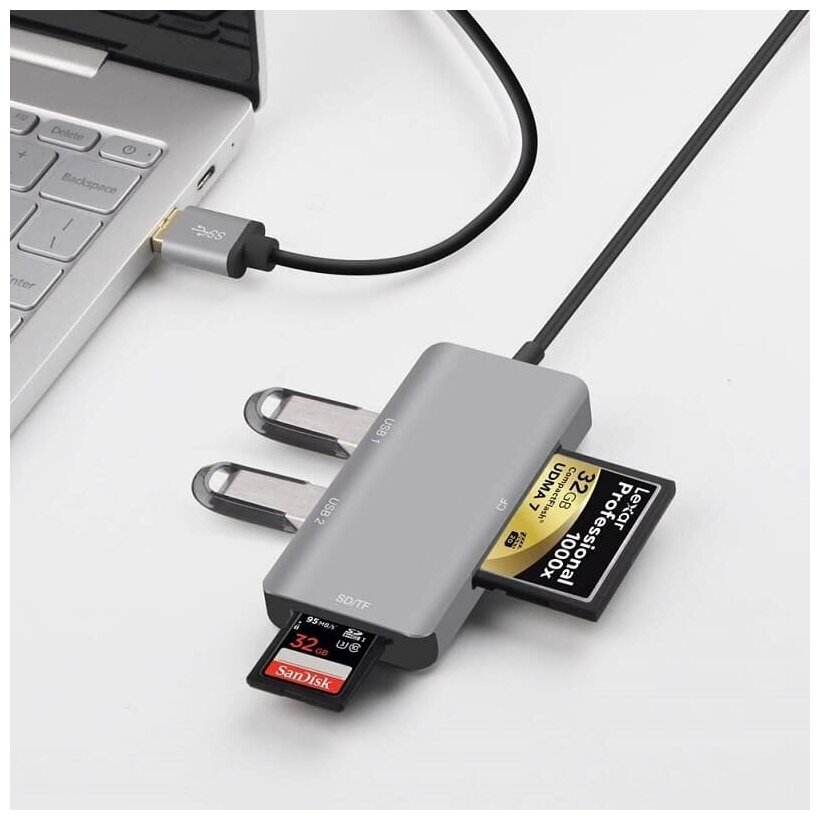 Разветвитель адаптер переходник USB 30 HUB Хаб картридер Onten OTN-8107 2 порта USB 30/SD/TF/CF серый