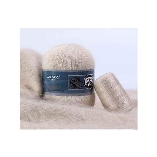 Пряжа Пух норки, цвет слоновая кость, 1 моток + 1 дополнительная нить