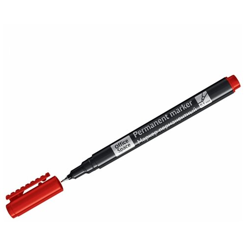 Перманентный маркер OfficeSpace красный, тонкий металлический наконечник, 0,5 мм 270907