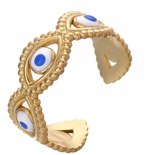 Кольцо WASABI jewell, эмаль, безразмерное, ширина 8 мм, белый, золотой