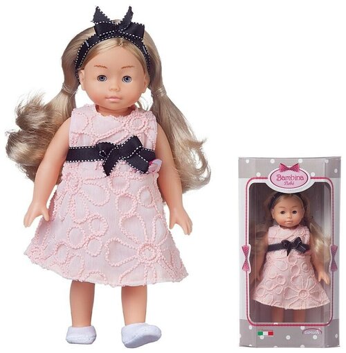 Кукла Bambina Bebe в розовом платье с синим бантом, 20 см, 1 шт.