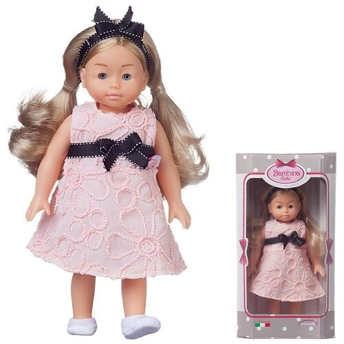 Кукла Bambina Bebe в розовом платье с синим бантом, 20 см, 1 шт.