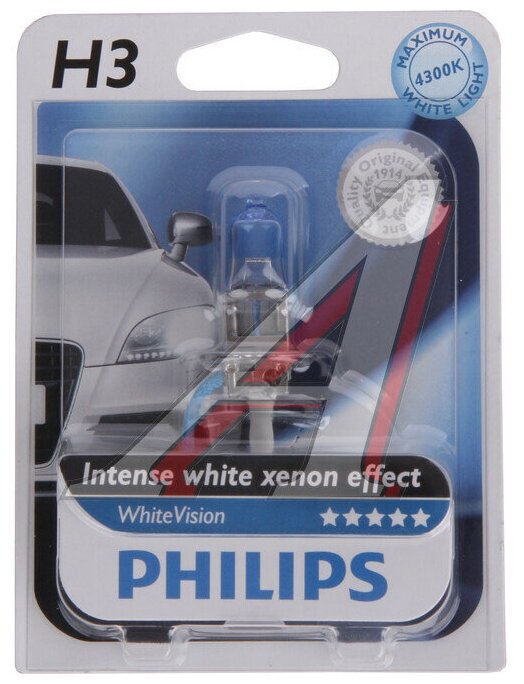 Лампа H3 12V 55W PK22S White Vision PHILIPS блистер (1шт.) PHILIPS-12336WHVB1