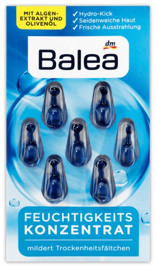 Balea Увлажняющая сыворотка-концентрат для лица с витамином Е, маслом оливы и экстрактом аларии, 7 шт.
