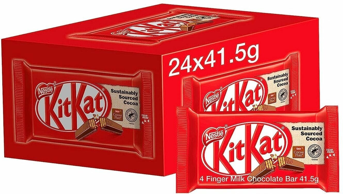 Шоколадный батончик KitKat с хрустящей вафлей, 24 штуки по 41,5 г