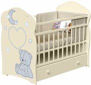 Кроватка детская для новорожденных ВДК BEAR AND MOON с маятником и ящиком для белья, ЛДСП, слоновая кость