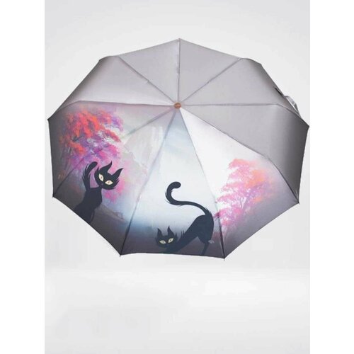 Зонт женский с кошками Universal Umbrella полуавтомат, серый