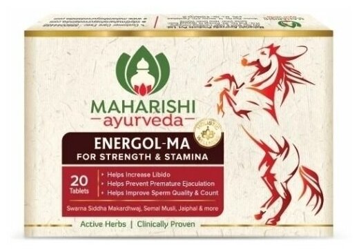 Энергол-МА Махариши (Energol-MA Maharishi) для работы мозга, повышает энергию и выносливость организма, 20 таб.