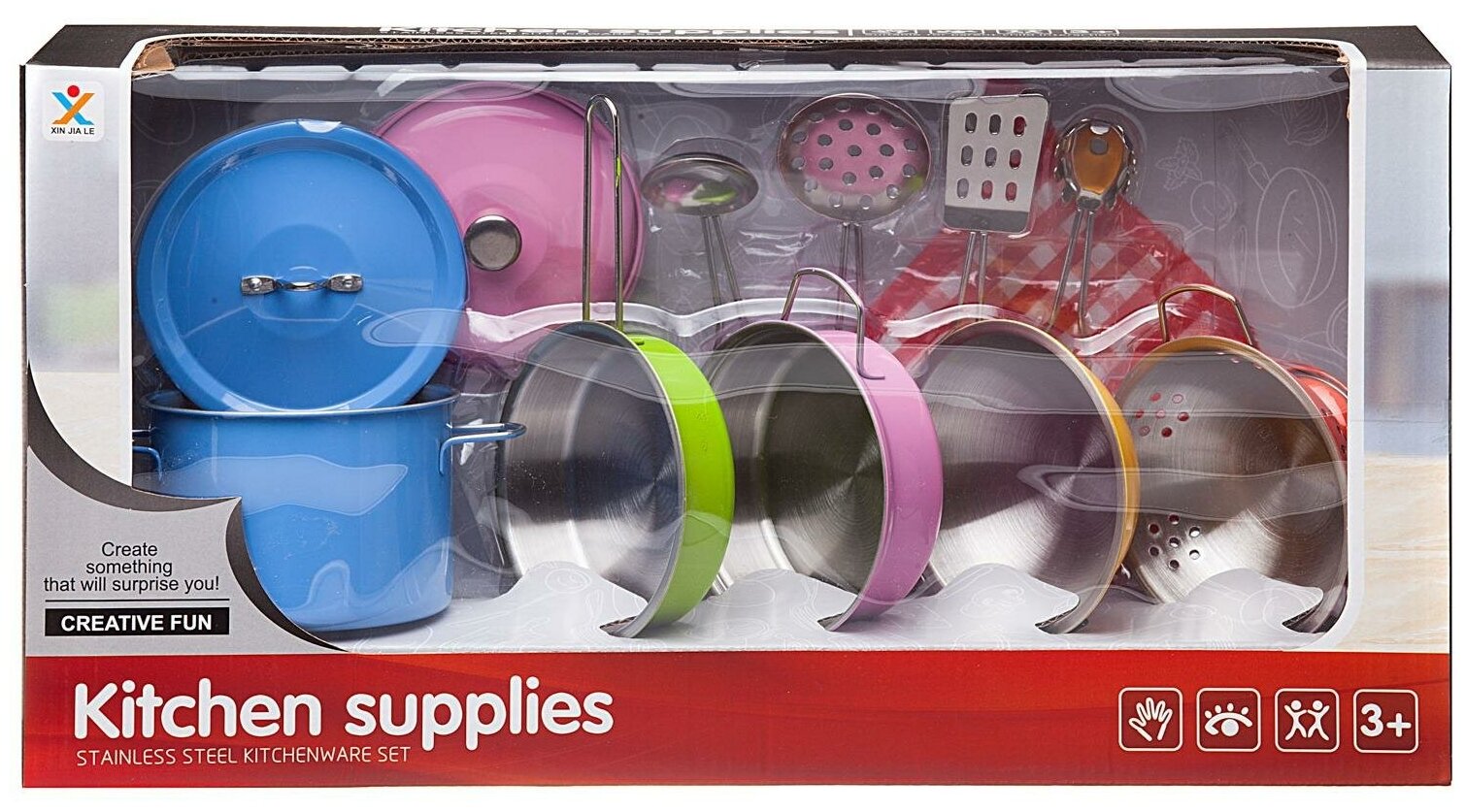 Игровой набор Junfa Посуда металлическая (разноцветная), в наборе 12 предметов WK-14810