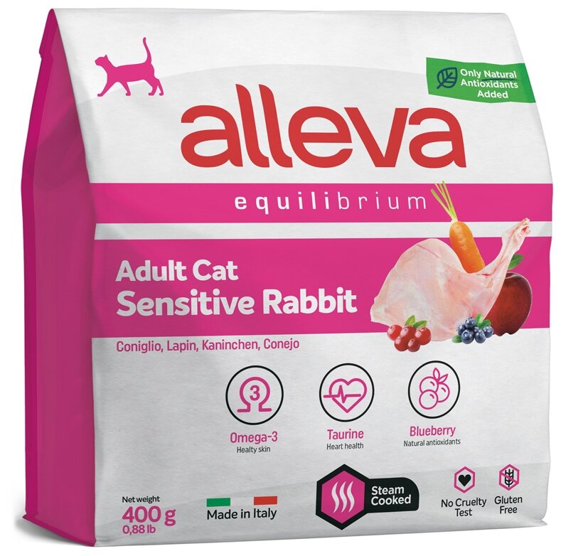 Корм для кошек Alleva Equilibrium Sensitive Rabbit Adult Cat Kg 0,4 кг - фотография № 1