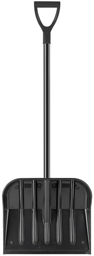 Лопата снеговая пластиковая 410х360 мм, с оцинк.планкой, с алюм.черенком и V-ручкой, d=32 - фотография № 1