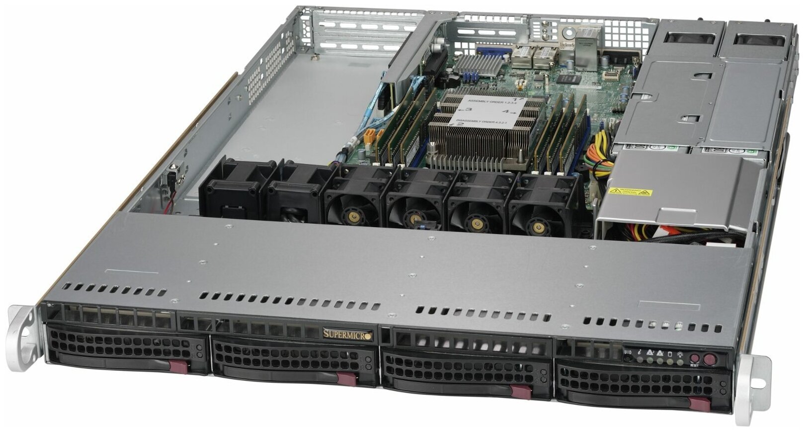 Сервер Supermicro SuperServer 5019P-WTR без процессора/без ОЗУ/без накопителей/количество отсеков 3.5" hot swap: 4/1 x 500 Вт/LAN 10 Гбит/c