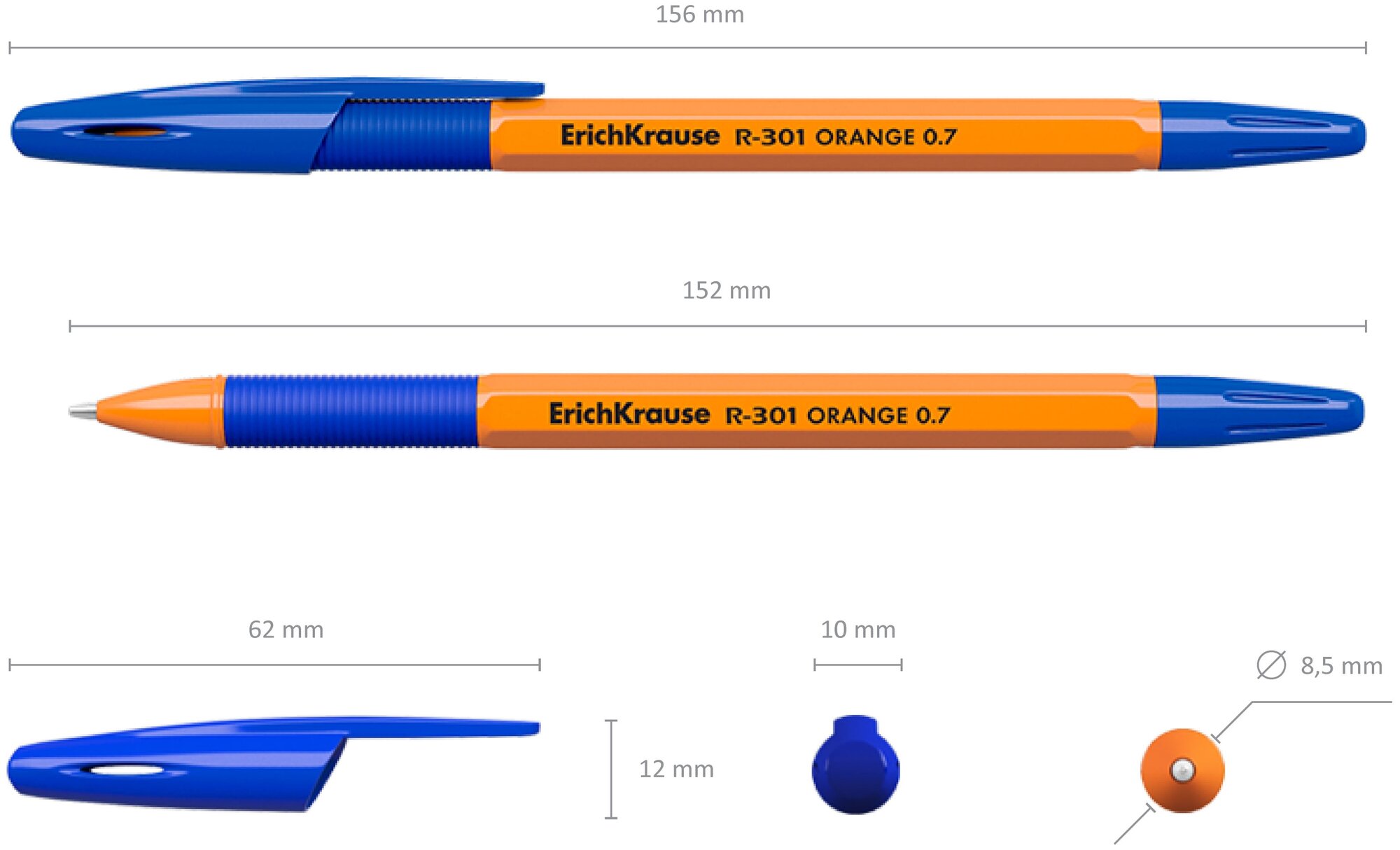Ручка шариковая Erich Krause R-301 Orange 0.7 Stick&Grip в наборе из 3 штук пакет - фото №3