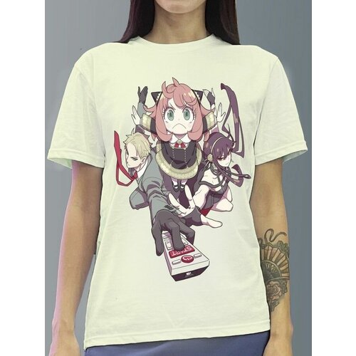 фото Футболка женская белая молочный оттенок из хлопка с dtf рисунком аниме spy x family - 1173 будь на стиле