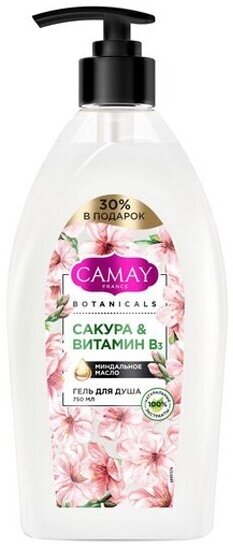 Гель для душа Camay BOTANICALS Японская сакура, без парабенов, 750 мл