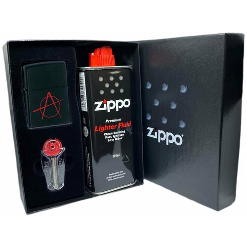 Подарочный набор ZIPPO ( Зажигалка ZIPPO 20842 Classic, чёрная, с покрытием Black Matte + кремни + топливо, 125 мл )