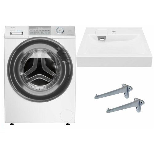 Стиральная машина с паром Haier HW70-BP12959B с раковиной Siena 50 над стиральной машиной