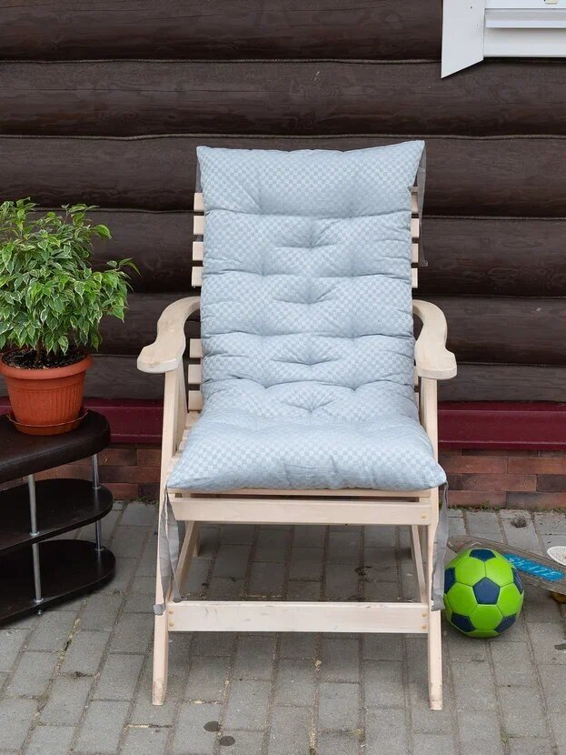 Подушка матрас на кресло, стул, лавочку 55х120х6, тик хлопок. Цвет: серый - фотография № 5