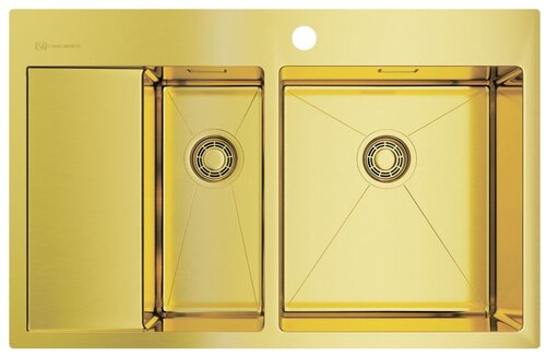 Врезная кухонная мойка 78 см,  OMOIKIRI Akisame 78-2-LG-R,  матовое светлое золото
