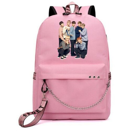 Рюкзак BTS розовый с цепью №3