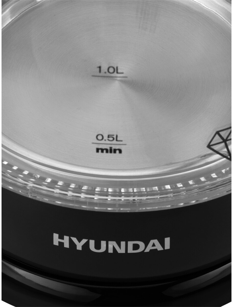 Чайник электрический HYUNDAI , 2200Вт, черный - фото №2
