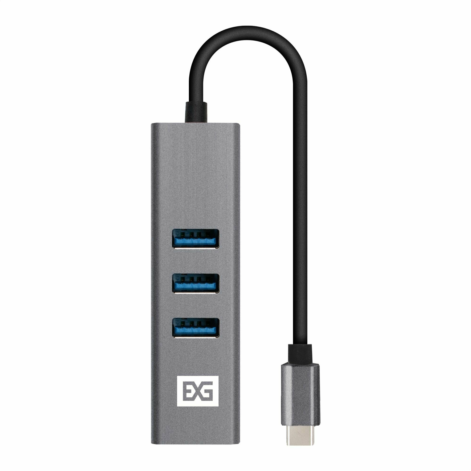 Концентратор Exegate 4-в-1 (кабель-адаптер USB Type C --> 4xUSB3.0, Plug&Play, серый) - фото №3