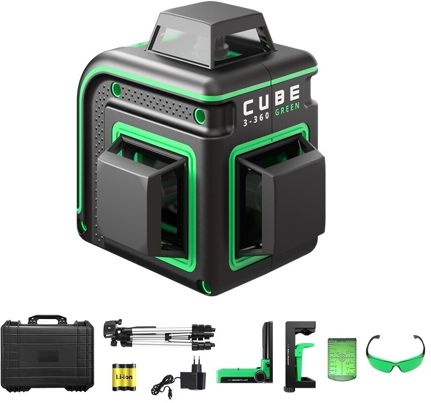 Лазерный уровень ADA instruments Cube 3-360 Green Ultimate Edition (А00569) со штативом