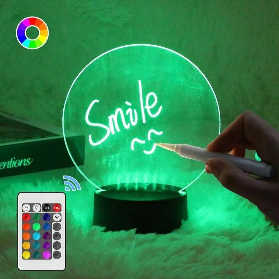 Ночник с маркером и пультом Creative RGB 3D декоративный светильник детский (с USB кабелем)