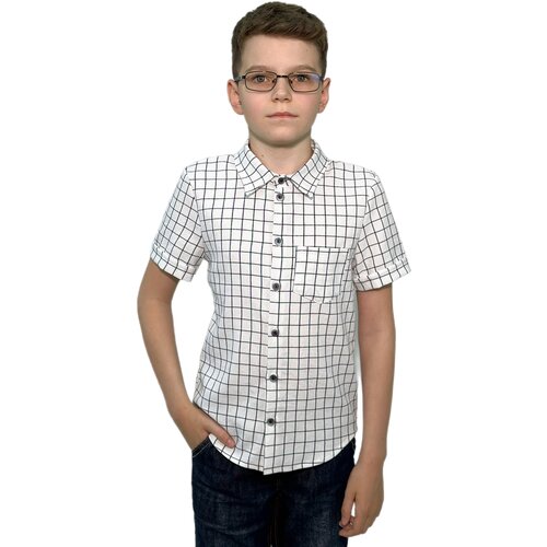 Школьная рубашка, размер 30-32, белый, черный рубашка мужская в клетку модная клетчатая блуза с коротким рукавом лето