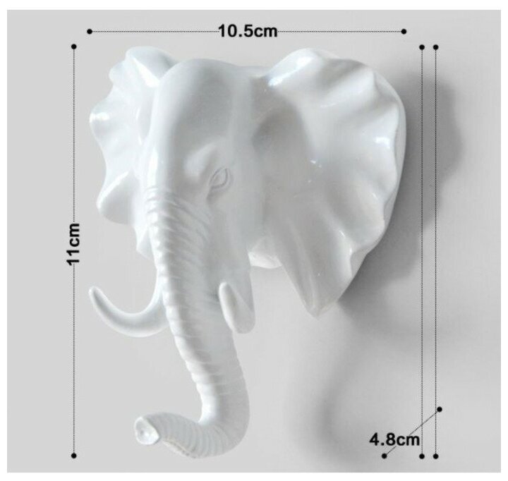 Декор настенный-вешалка "Слон" 11 x 10.5 см, белый - фотография № 6