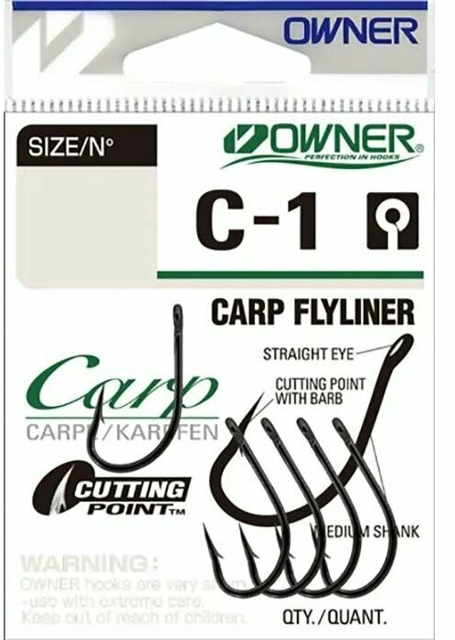 Крючки одинарные OWNER 53261 (C-1) Carp Flyliner BC #08 (5 шт/уп)