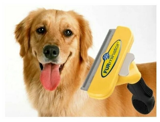 Расческа для животных / щетка-триммер FURminator, размер L для длинношерстных собак, желтый/черный - фотография № 1