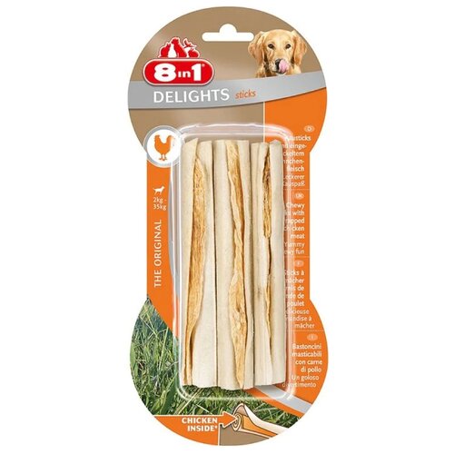 Палочки с куриным мясом 8in1 Delights Sticks 3 шт, 25 гшт, для маленьких и средних собак (2 шт) 8in1 шампунь с овсяным молочком для собак 8in1 natures oatmeal 473мл