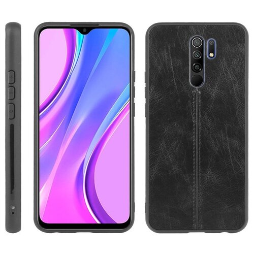 фото Чехол-бампер-накладка mypads premium на xiaomi redmi 9 роскошная премиальная задняя пластиковая панель-крышка обтянутая качественной импортной натуральной кожей теленка черная