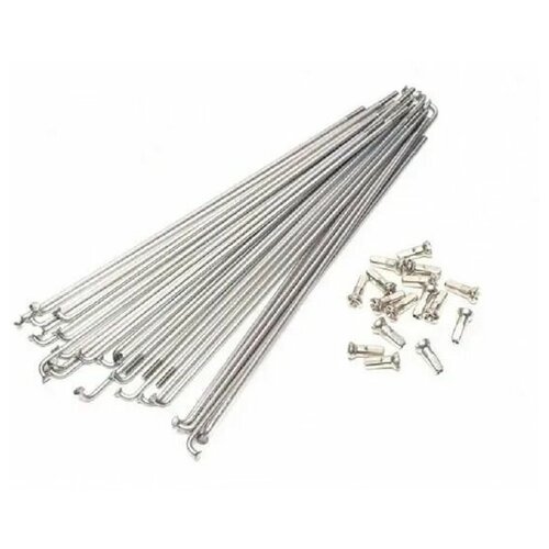 Спицы для велосипеда диаметром 2 мм длинна 289 мм (комплект 18 шт.) стальные, серебристые с ниппелем